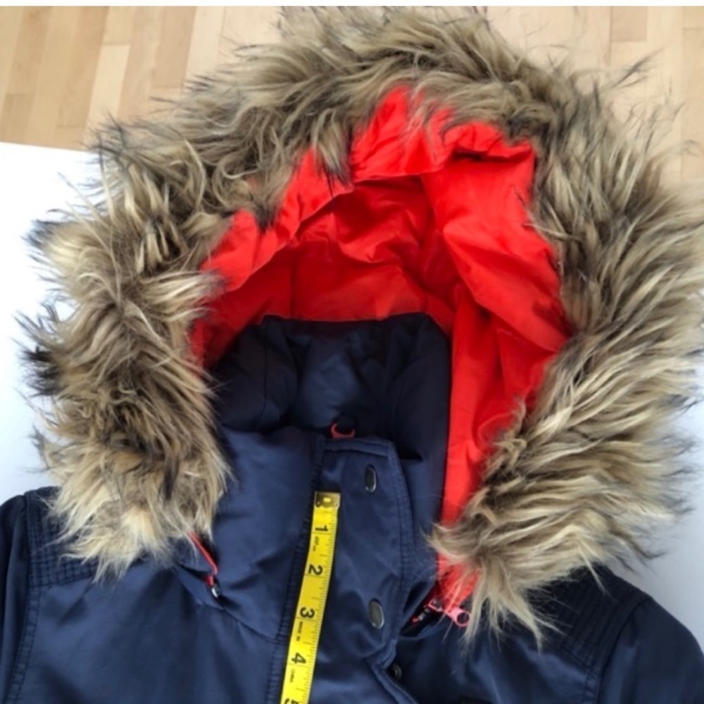 ONLY  -Heavy Duty Navy Blue Parka -orange lining - fur line hood-EUC- Sz M😍❤️​​​ - Picture 16 of 16